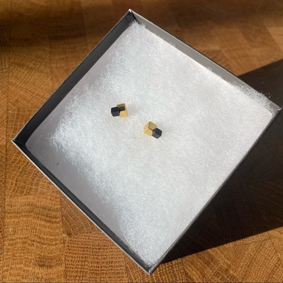 Black and Gold Cube Studs - Picture 2 of 4